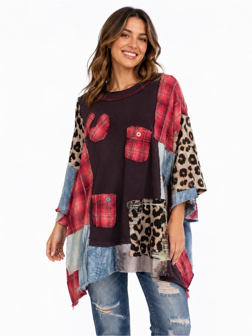 Handmade Upcycled one of a kind Patchwork Tunic Top One Size